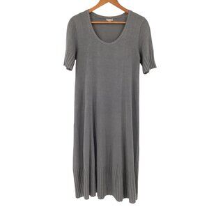 J. Jill Small Gray Short Sleeve Ribbed Hem Knit Dress Oversized Linen Maxi